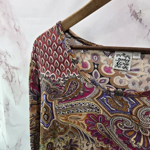 Parsley & Sage Shirt Womens XXL Pink Artsy Art To Wear Reversible Boho Patchwork - Picture 2 of 10